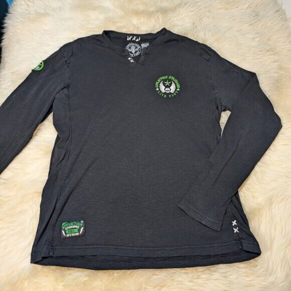 Affliction Live Fast Y2K Vintage Long Sleeve Black Thermal Shirt Men Size XL - Picture 1 of 7